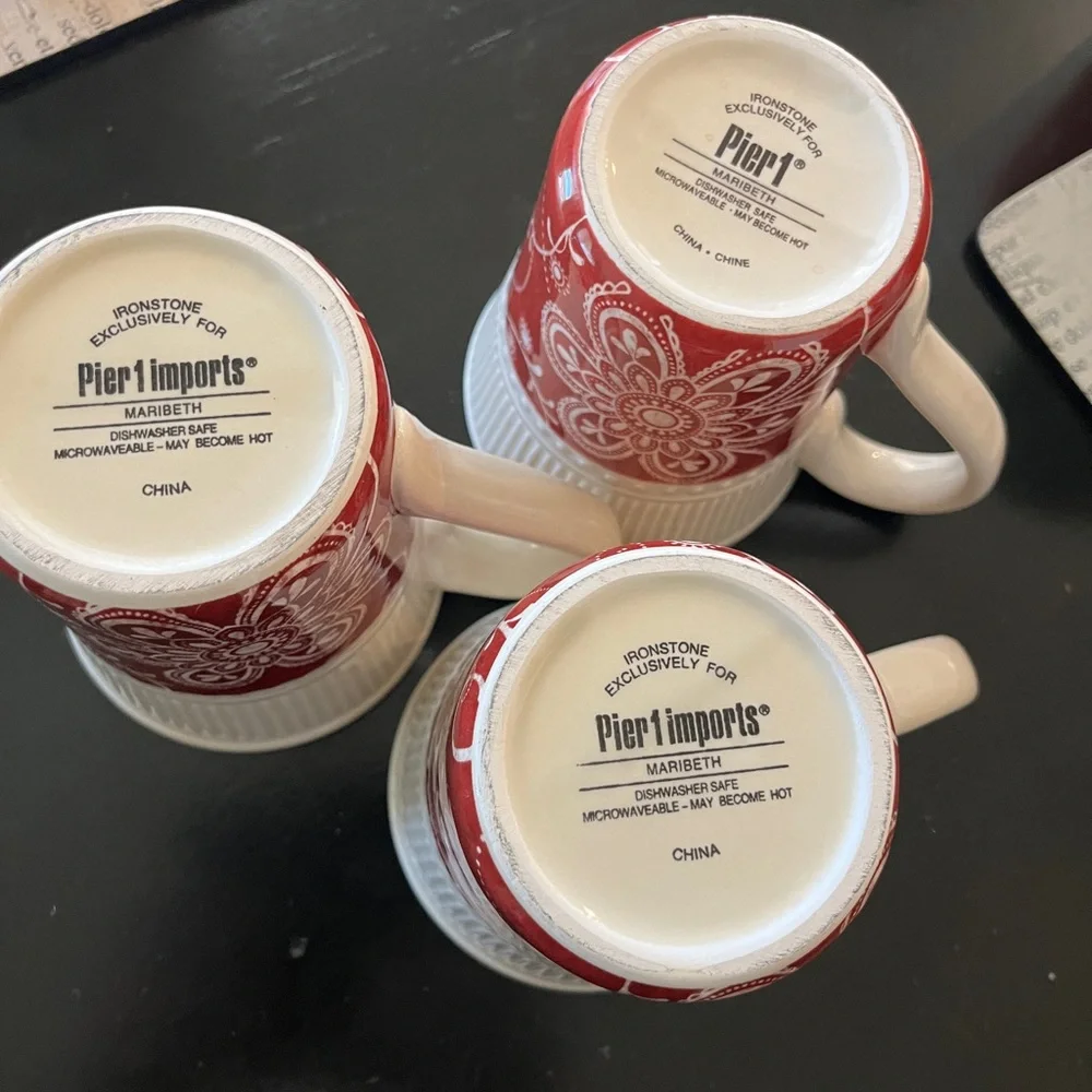 Pier 1 Imports Maribeth Mugs Coffee Cups Set of 3